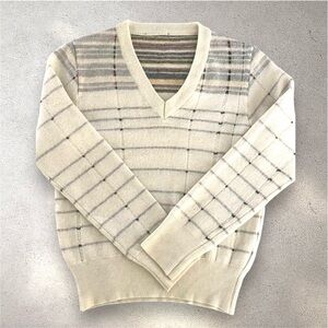 Diesel Y2K V-Neck Sweater in Cream and Gray checker